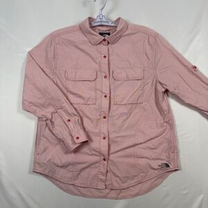 The North Face Womens Large Pink Nylon Long Sleeve Button Up Shirt Jacket
